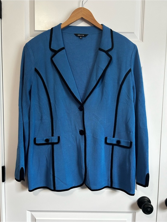 Misook Jackets & Blazers - Misook Blue Knit Blazer Cardigan with Black Piping XL